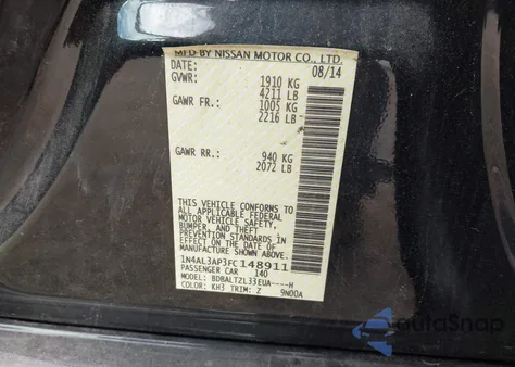 2015 Nissan Altima 2.5 Sl z USA, uszkodzony, nr VIN 1N4AL3AP3FC148911